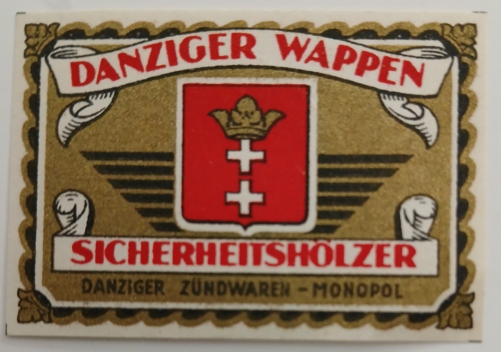 OLD MATCHBOX LABEL - DANZIGER WAPPEN SICHERHEITSHÖLZER
