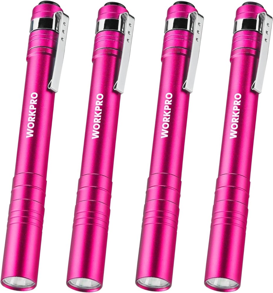 WORKPRO LED Pen Light 4-Pack Aluminum Pocket Light Pen Flashlight 8AAA Batteries