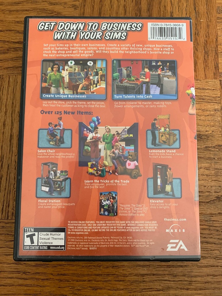 Sims 2 Open For Business Expansion Pack CD Rom Game