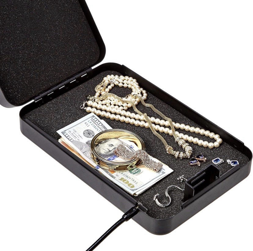 Amazon Basics Portable Security Case Lock Box Safe, XL Lock Box with Code