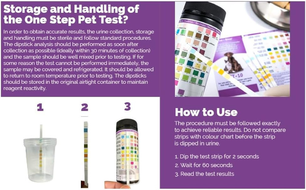 Pet Urine Testing Strips, 50 X Urinalysis Parameter Tests for Dogs, Cats, Vets,