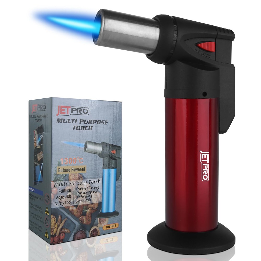 JETPRO Butane Torch Lighter One-hand Operation Kitchen Cooking for Red