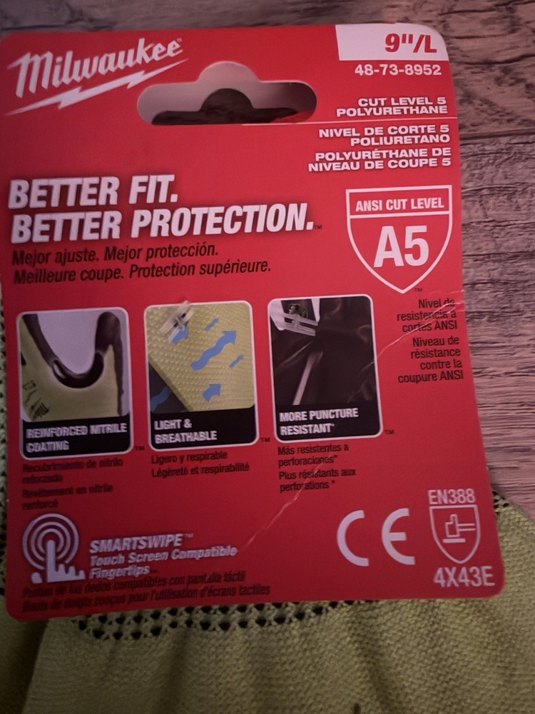 Milwaukee Touch Screen Gloves High Vis-Cut Level 5-Polyurethane-Size 9”L