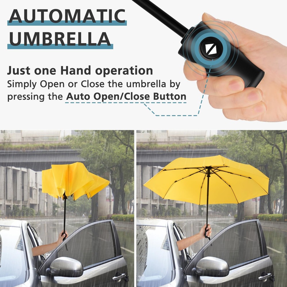 HEXSOLID Windproof Travel Umbrella Compact Umbrellas for Rain 46inch, Yellow