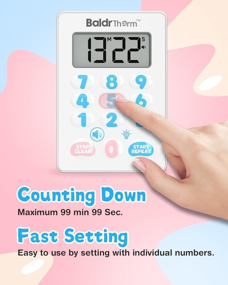BaldrTherm Digital Kitchen Timer, Magnetic Waterproof Countdown Timer（Cute）