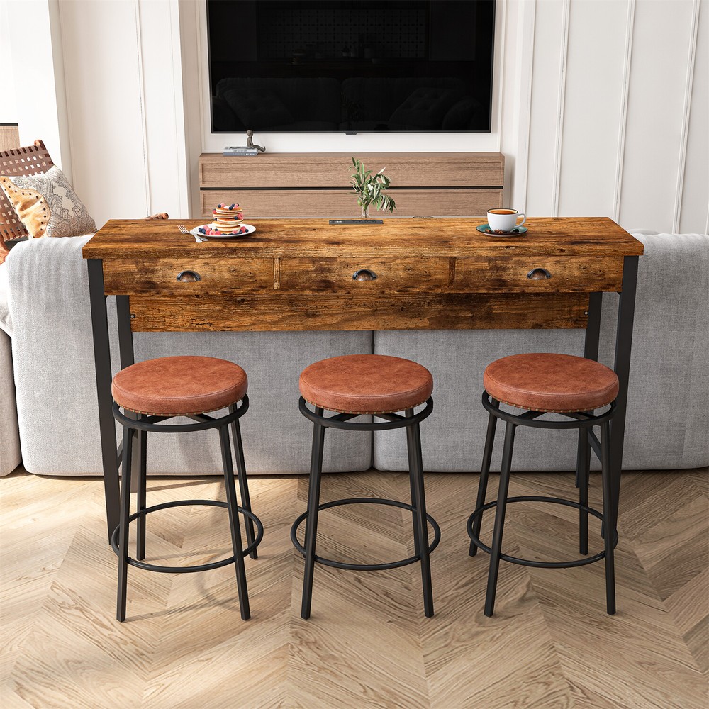 4 Piece Bar Table Set Counter Height Kitchen Pub Table with 3 Bar Stools US