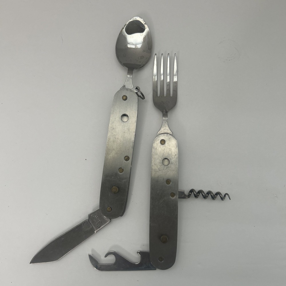Vintage Folding Camping Backpacking Silverware Set Knife Fork Spoon Openers