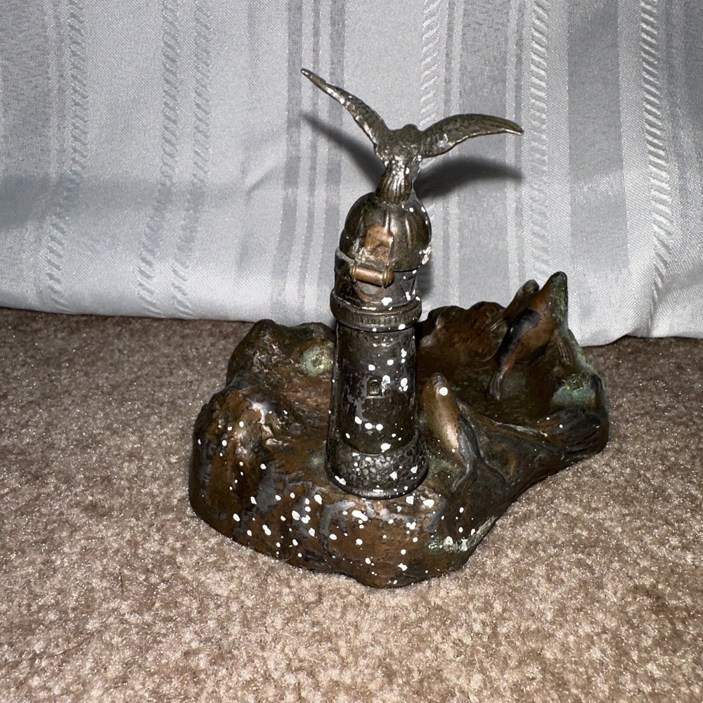 Rare Metal Lighthouse Eagle Lighter Ashtray, Non Working
