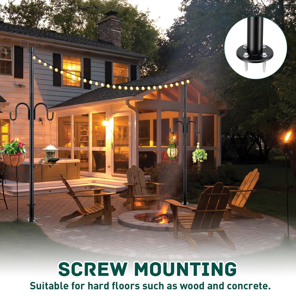 String Light Poles Patio Light Poles for String Lights Metal Post with Hooks