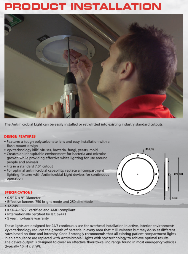 Vital Vio-Antimicrobial Light-Bacteria Killing Light