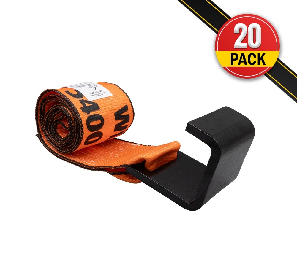20Pk 4"x5' Orange Roll Off Winch Strap for Container w/ Flat Hook 6,667 lbs WLL