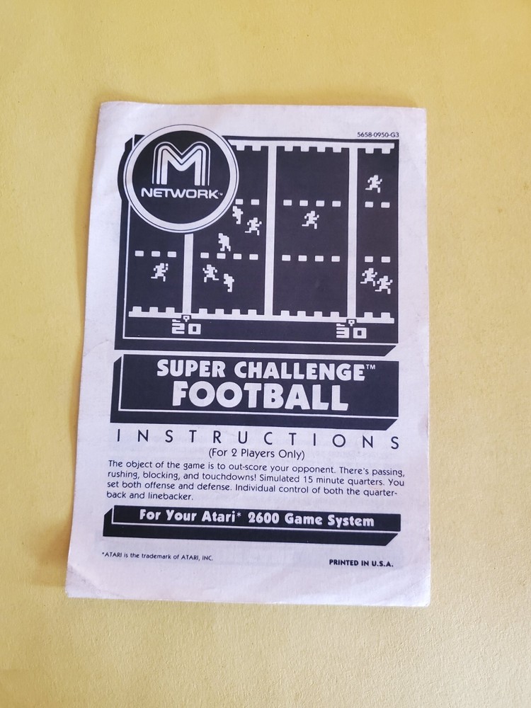 Atari 2600 Super Challenge Football Instructions