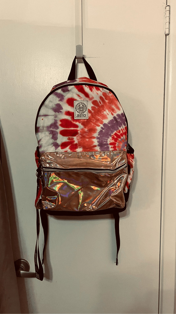 JUSTICE LARGE PINK AND PURPLE TIE DYE BACKPACK