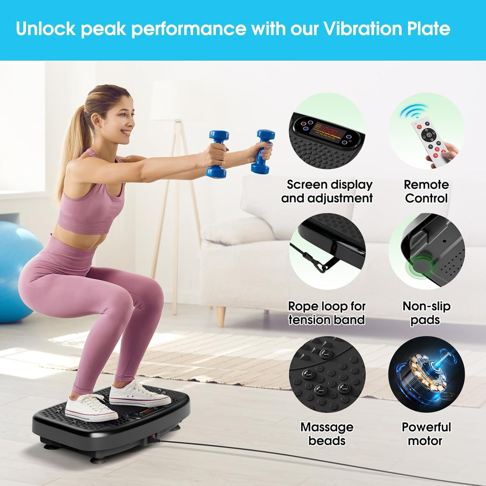 Vibration Plate Exercise Machine Lymphatic Drainage 450lb w/Bands