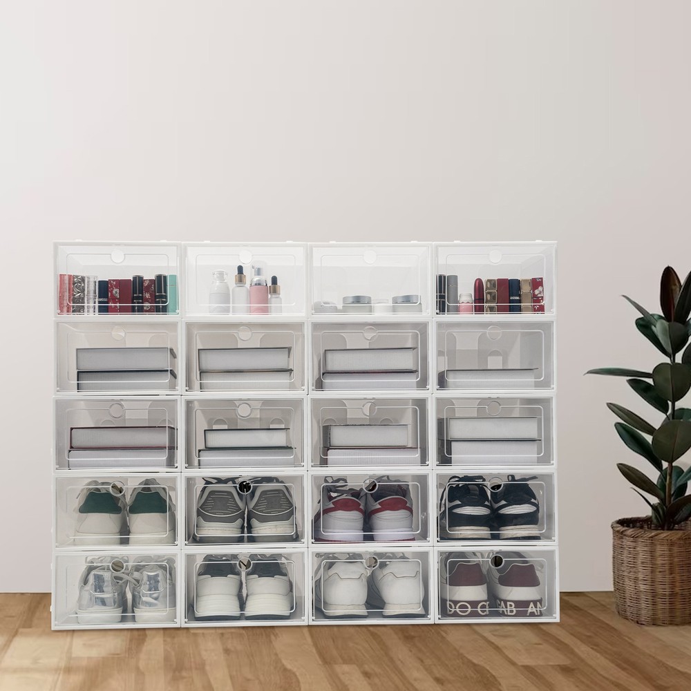 20 Pcs Shoe Box Clear Plastic Stackable Shoe Storage Foldable Shoe Containers