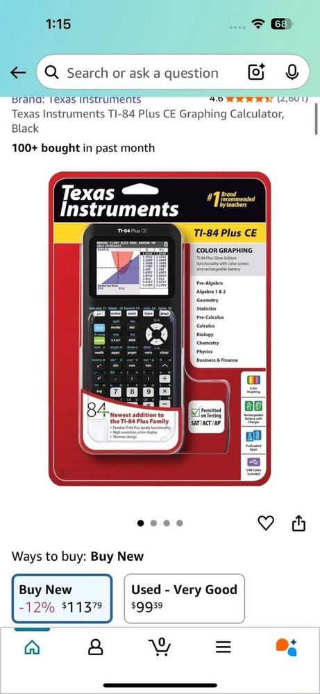Ti 84 Plus Ce Calculator with Power Cord
