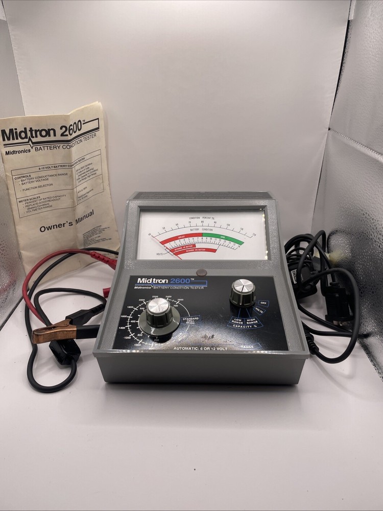 Vintage Midtronics Midtron 2600 Battery Condition Tester  w/ Case & Accessories