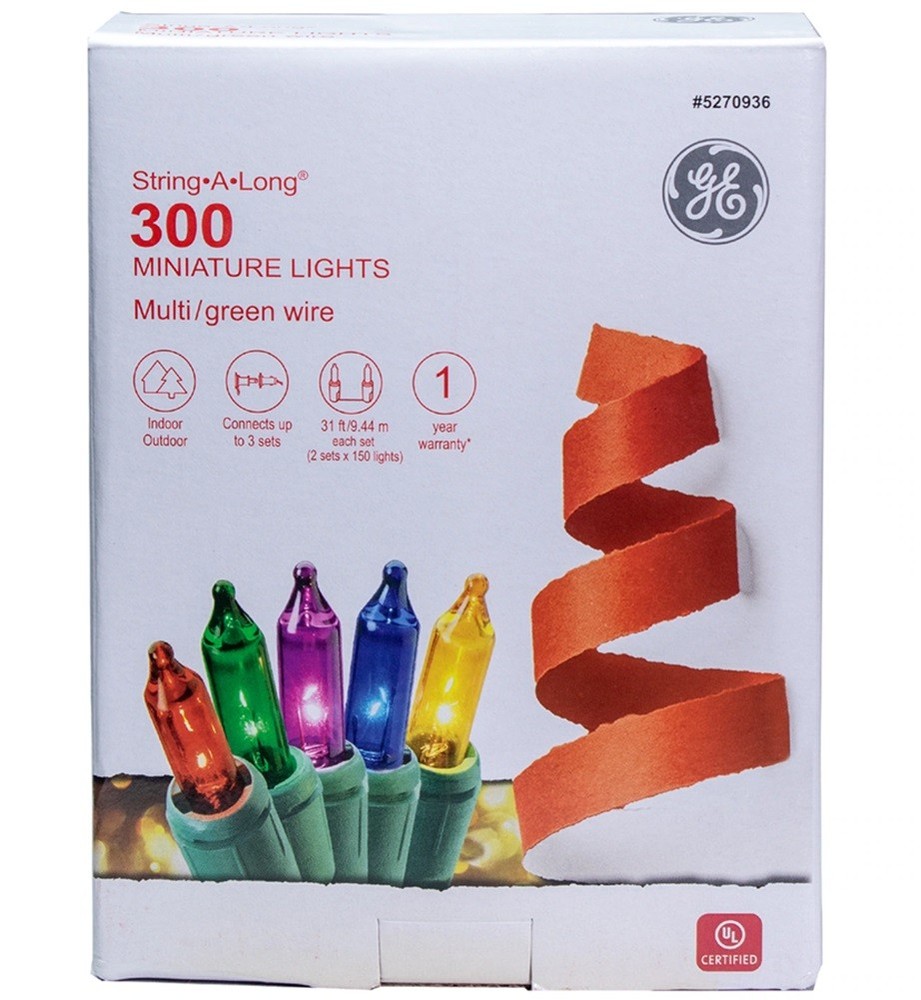 GE StringALong 300 Miniature String Lights Incandescent Christmas Lights Multi