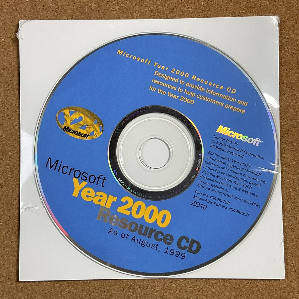 Vintage 1999 Microsoft Year 2000 Resource CD Y2K Software. Sealed New