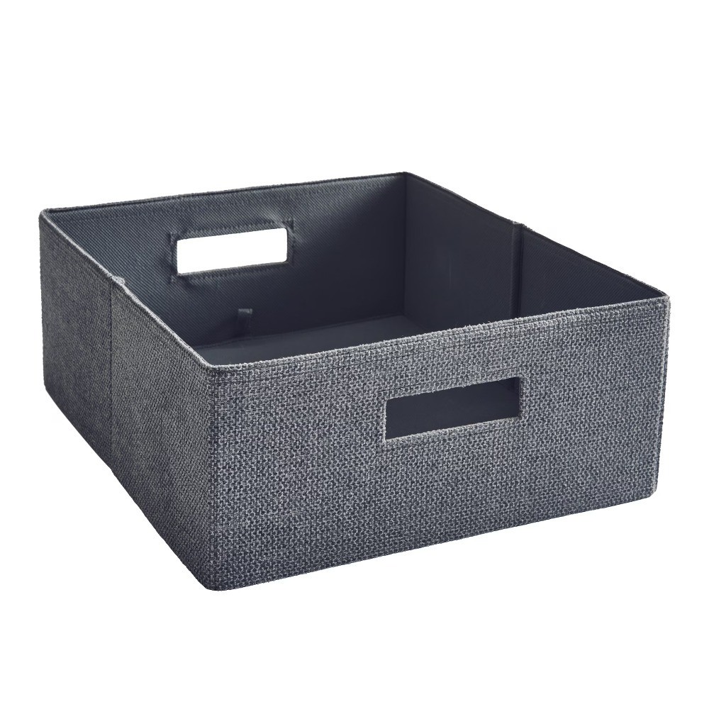Half-Size Fabric Storage Bin with Textured Gray Finish