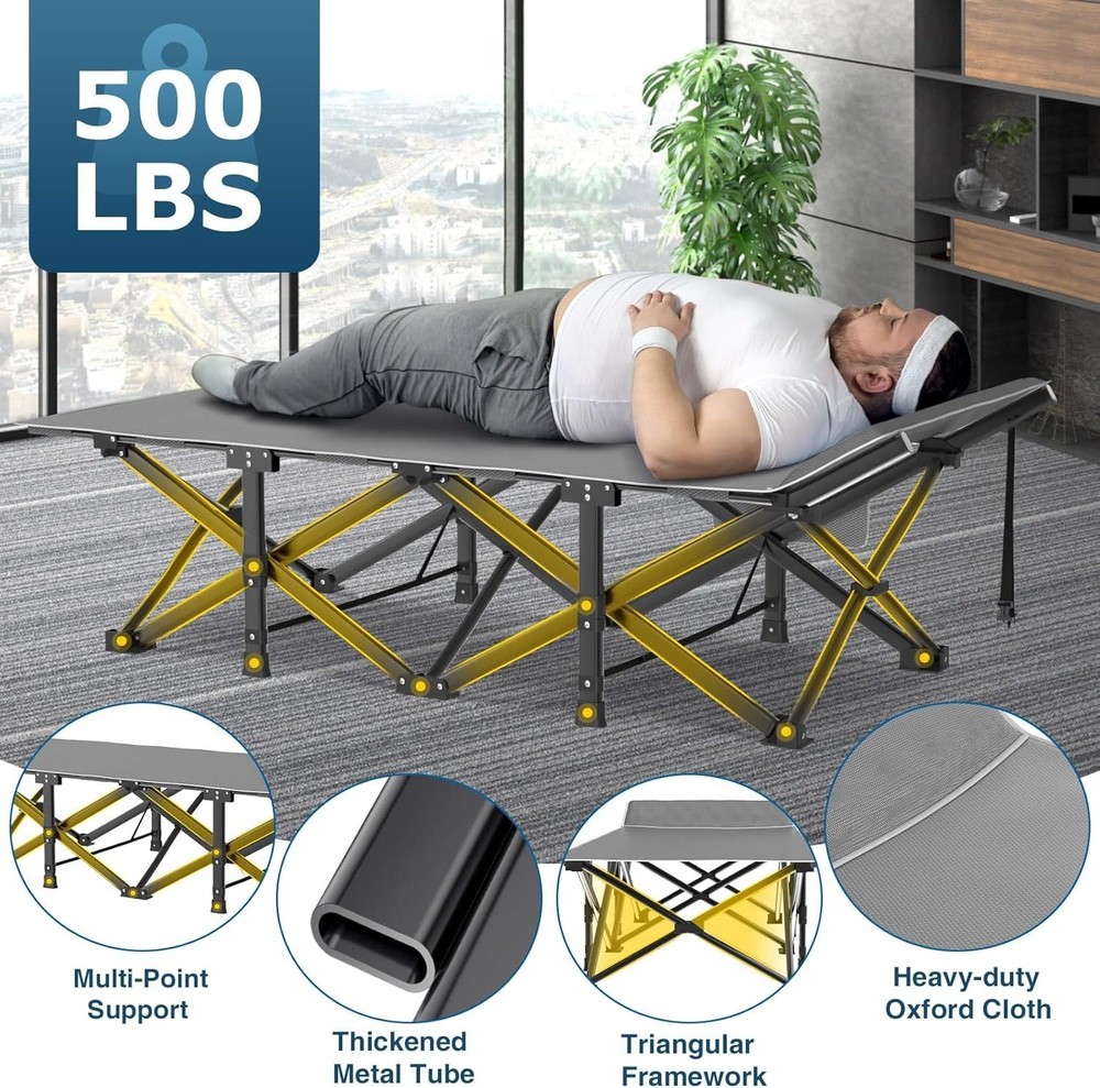 Camping Cot - XXL Size, 900lb Capacity, Quick Fold, Pillow