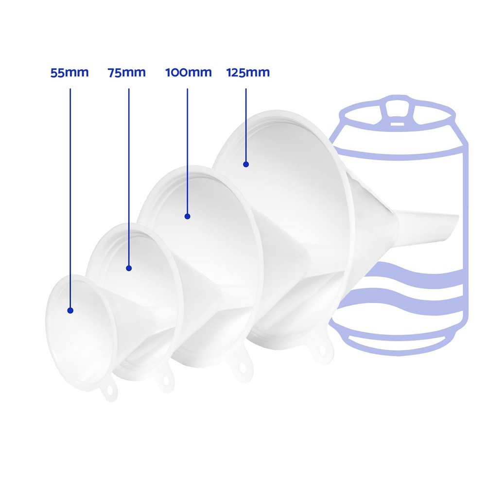 4pc Stackable Funnels, BPA Free, Kitchen, Oil Pouring, Laboratory, White