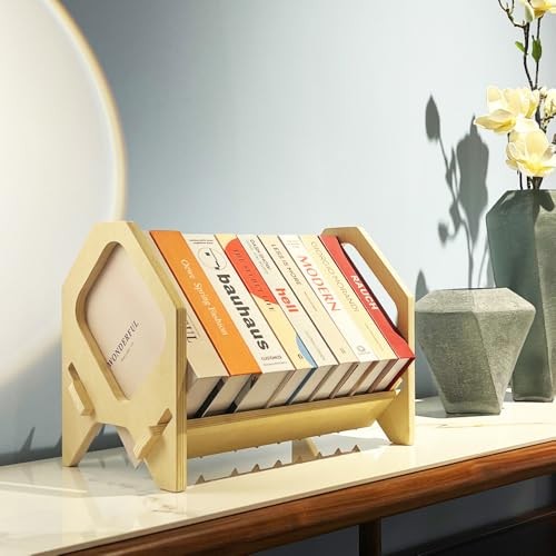 Desktop Bookshelf, Stackable Book Organizer with Handle, Storage Small Size