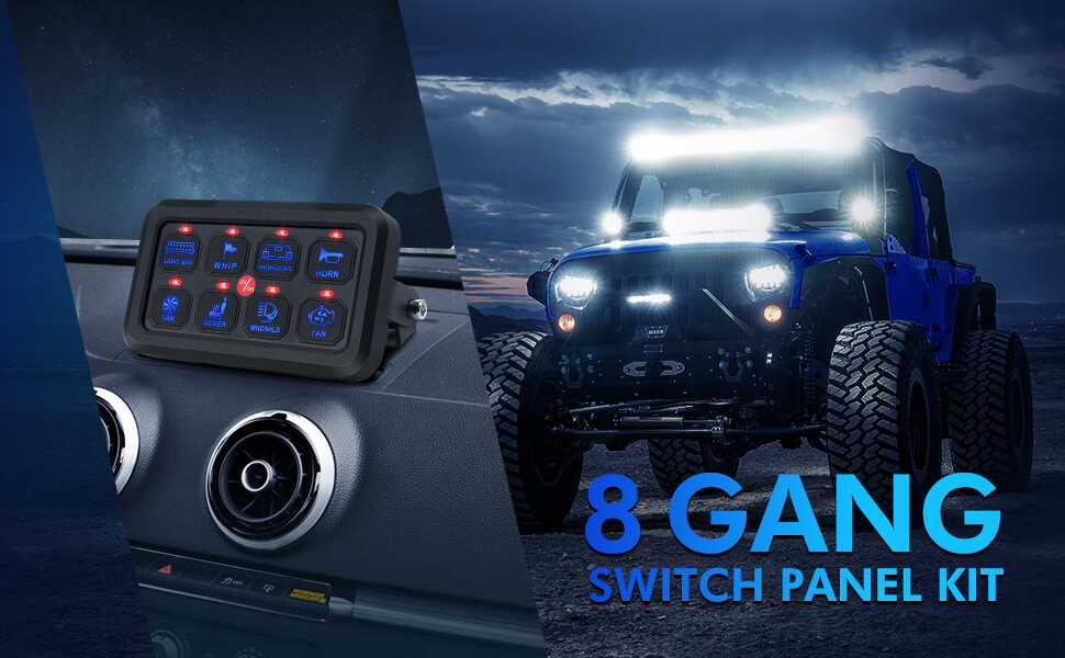 MICTUNING 8 Gang Switch Panel Led Light Electrical Relays System Marine 12/24V