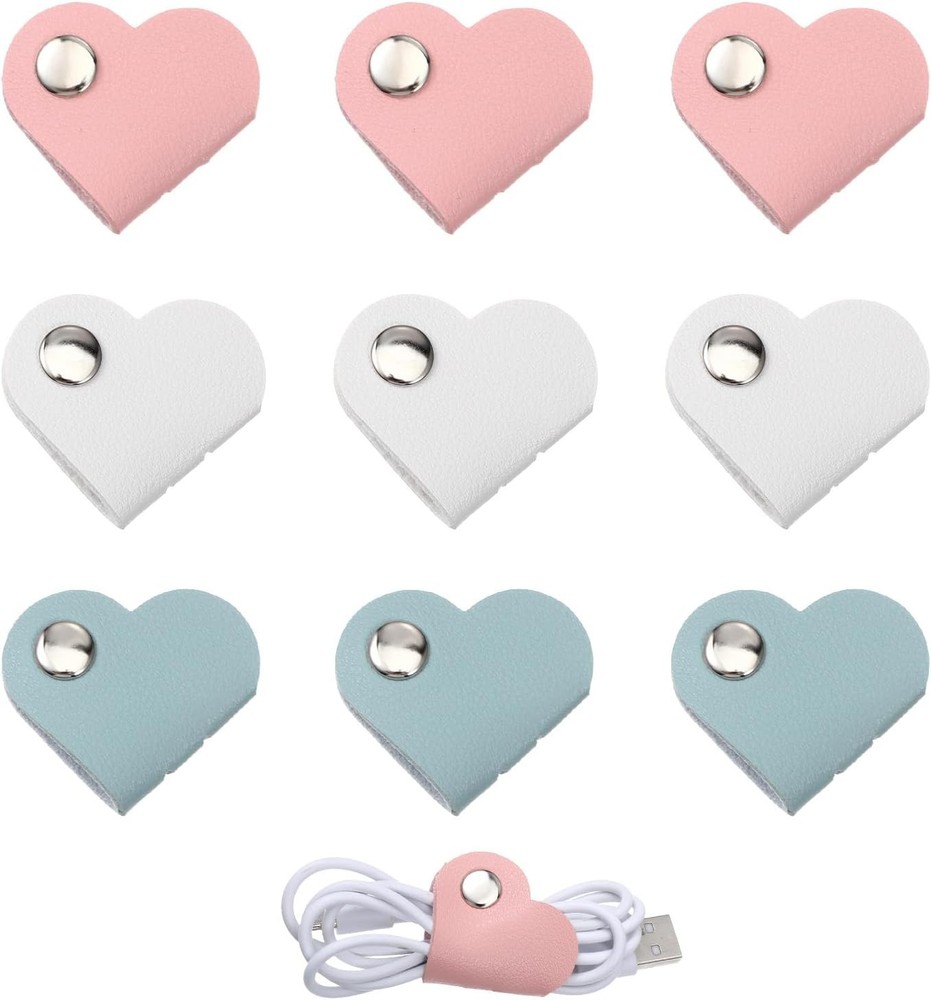 9 PCS Heart Cord Organizer PU Leather Headphone Cable