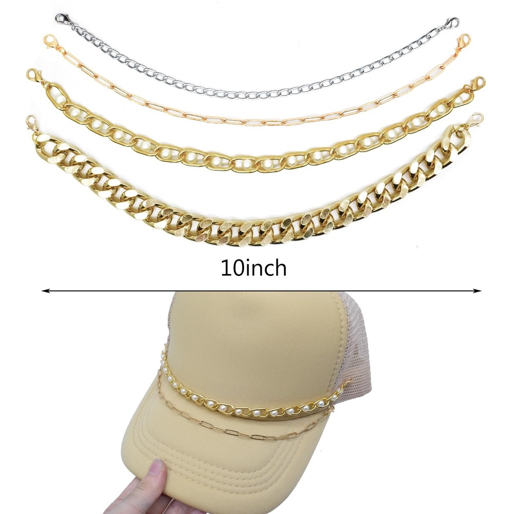 4PCS Trucker Hat Chains Decorative Chain Accessory for Mesh Baseball Metallic