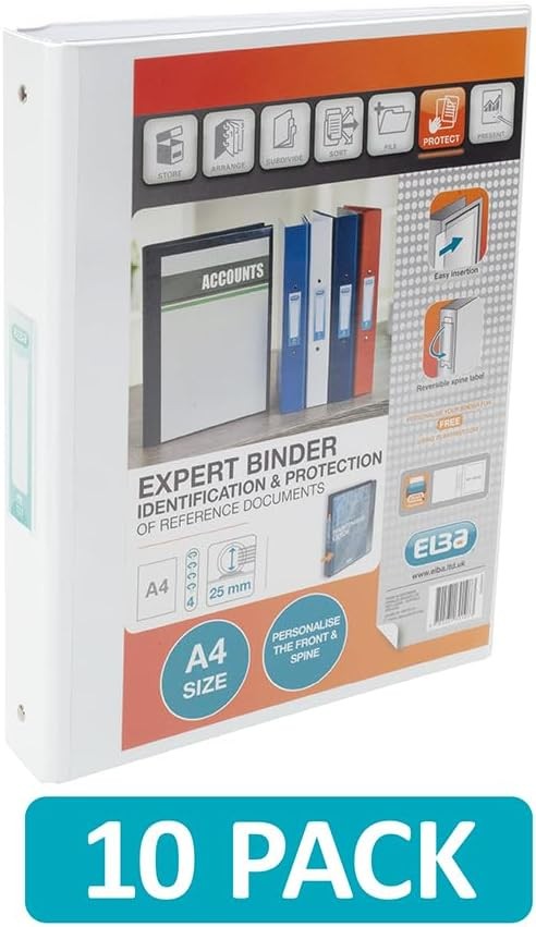 Elba Vision A4 30 mm 4 O-Ring Binder, White Single White A4 4 Ring