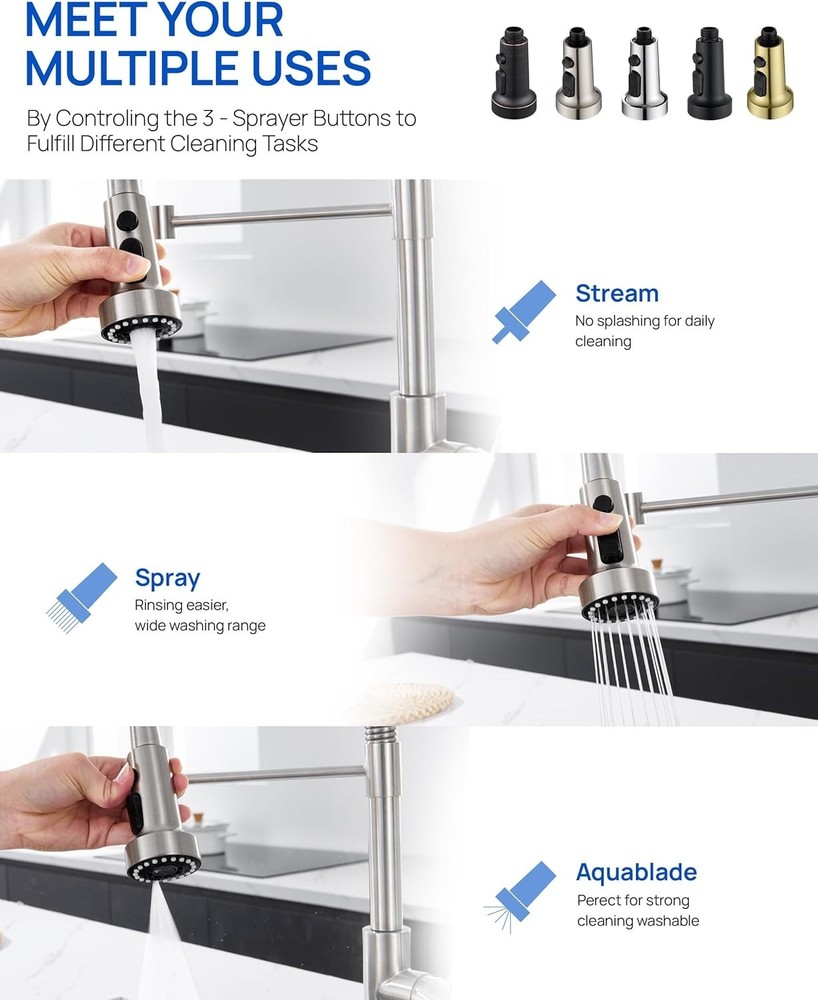 J-HVA Pull Down Kitchen Faucet Sprayer Head Replacement Part, 3 Function Pull Ou