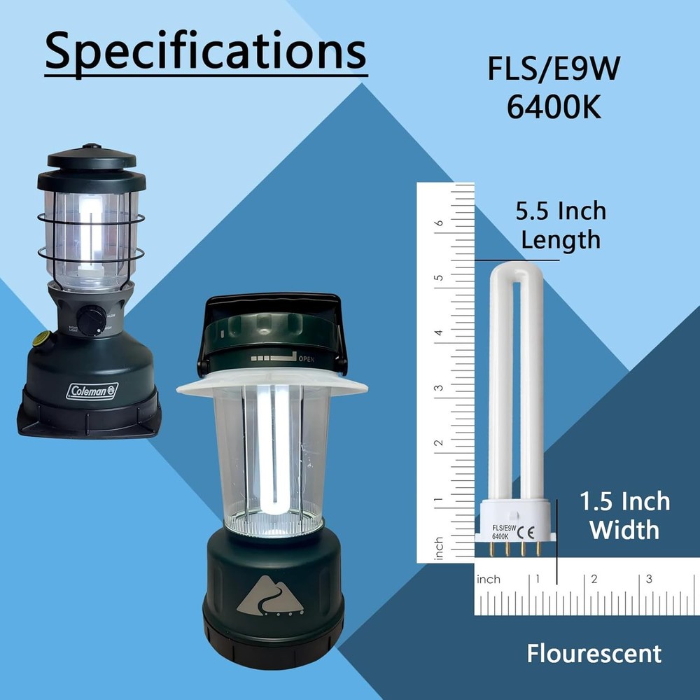9W Fluorescent Camping Lantern Bulb 2G7 2 Pack New