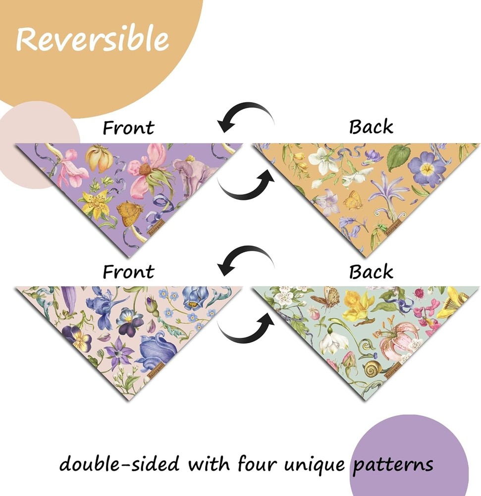 Summer Dog Bandanas 2 Pack 4 Pattern Reversible Spring Flower Triangle Scarf