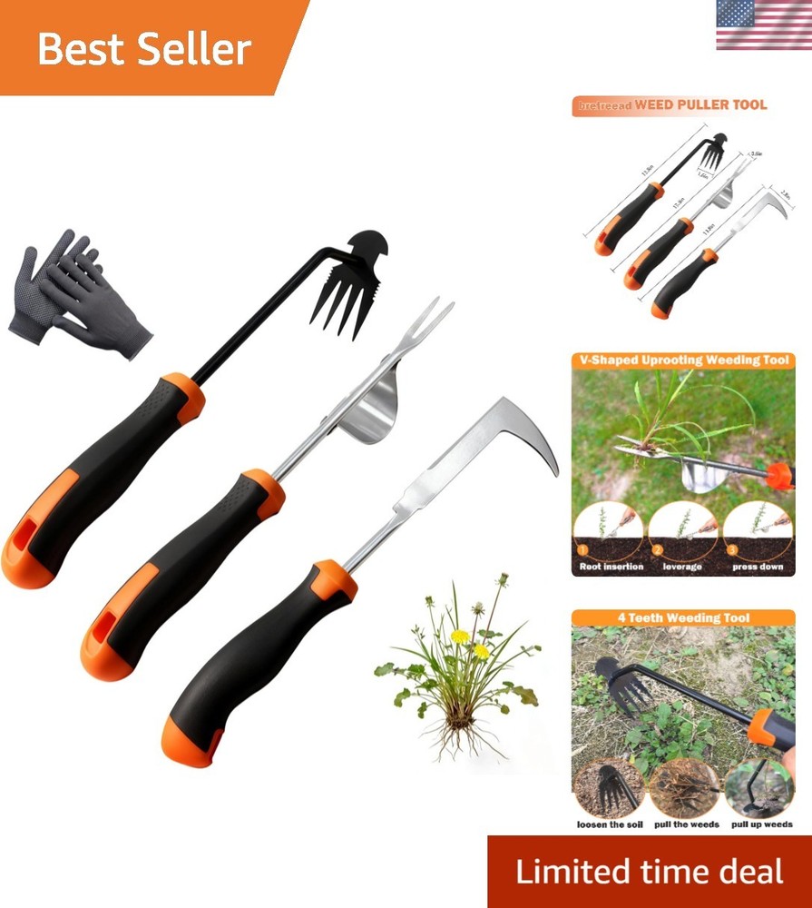 Versatile Garden Weed Puller Set - V Shape, 4 Teeth & L Shape Tools Included