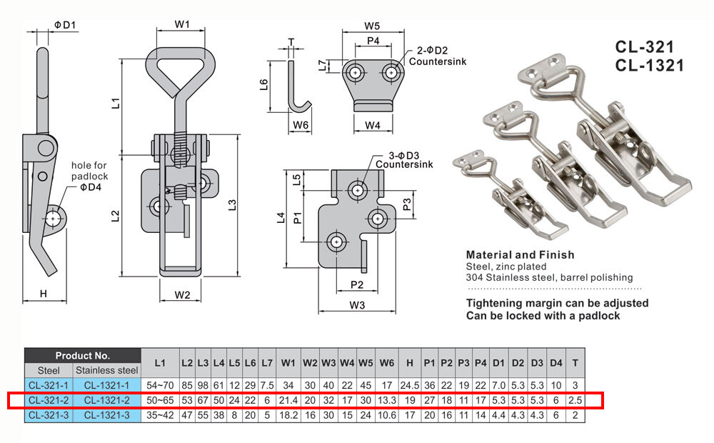 Stainless Steel Adjustable Toggle Latch Draw latch Catch with Lock-Hole