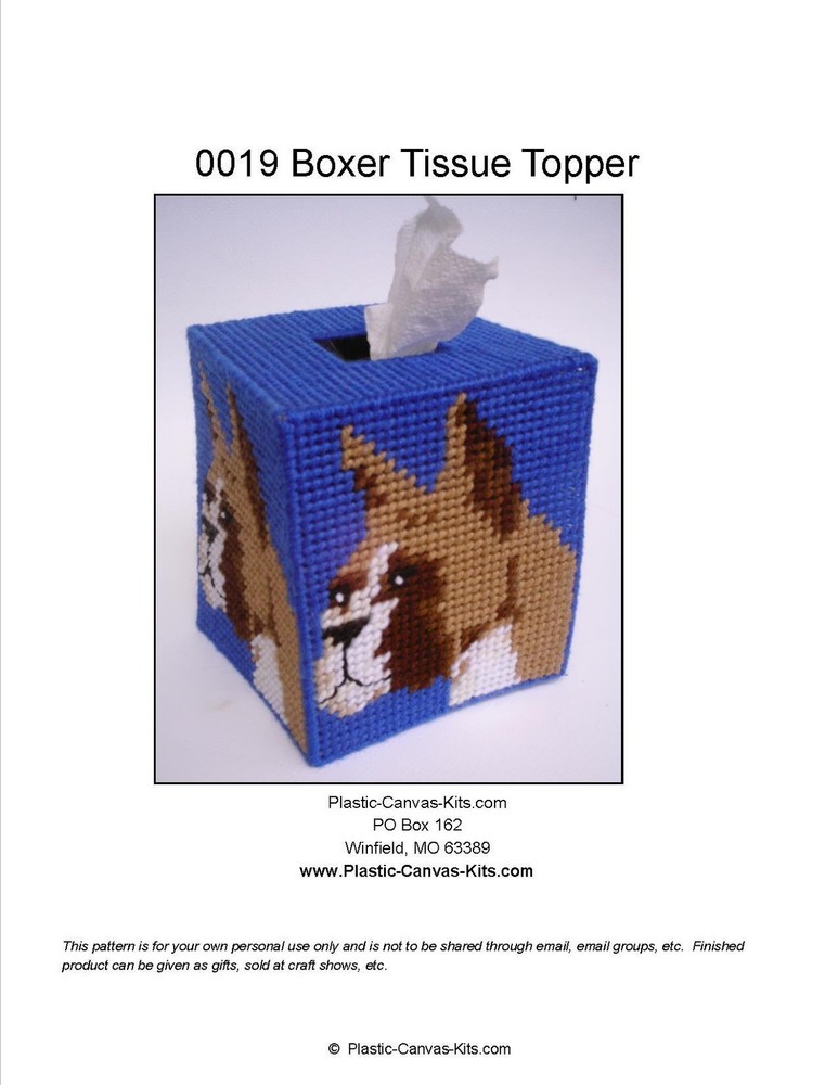Boxer Dog Tissue Topper=Plastic Canvas Pattern or Kit