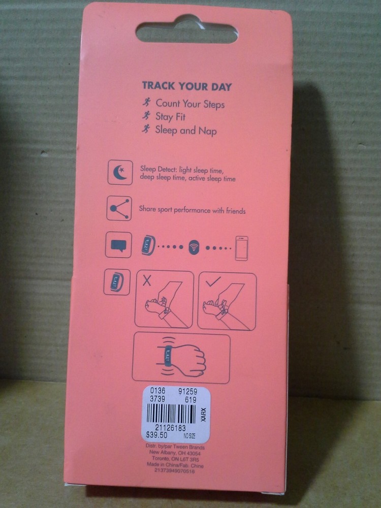 Justice Active Activity Tracker Multi-Color "Go For It" Band. Damage Box