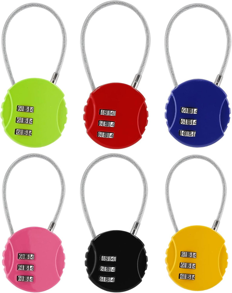 6 Pcs Combination Lock, 3 Digit Outdoor Waterproof Padlock Code Lock Cable