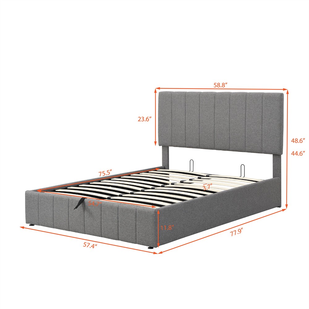 Full Size Upholstered Platform Bed Frame w/ Hydraulic Storage System Gray US