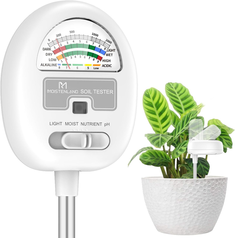 [Upgraded] Soil Moisture Meter, 4-in-1 Soil pH Tester, Moisture/Light/Nutrients/