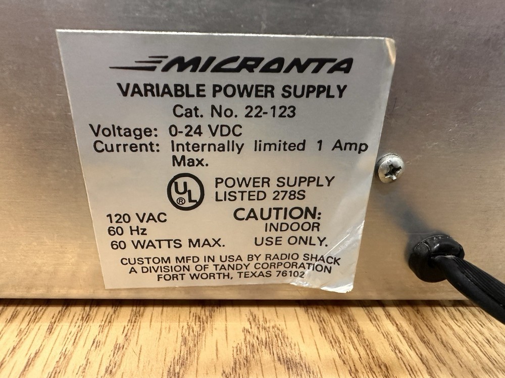 Micronta Variable DC Power Supply Radioshack # 22-123 tested Nice!