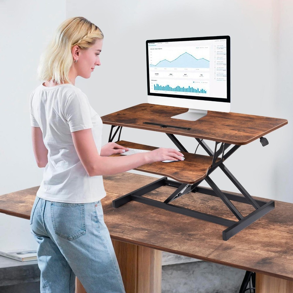37'' Rustic Home Office Desk Riser Adjustable Standing Desk Converter