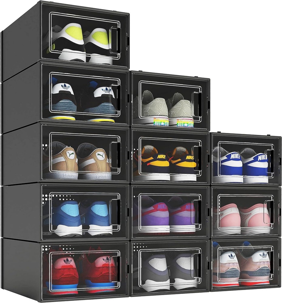 12 Pack Shoe Organizer Boxes Space Saving Shoe Holder Sneaker Display Case