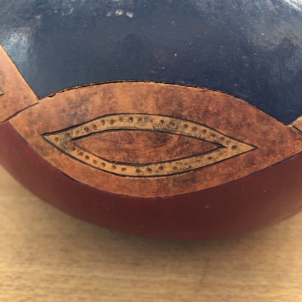 Hand Painted Lidded Gourd Native American Aztec 7”