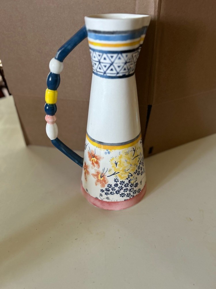 ECLECTIC 12.25" Boho  Pitcher by ANTHROPOLOGIE w/Beaded Handle