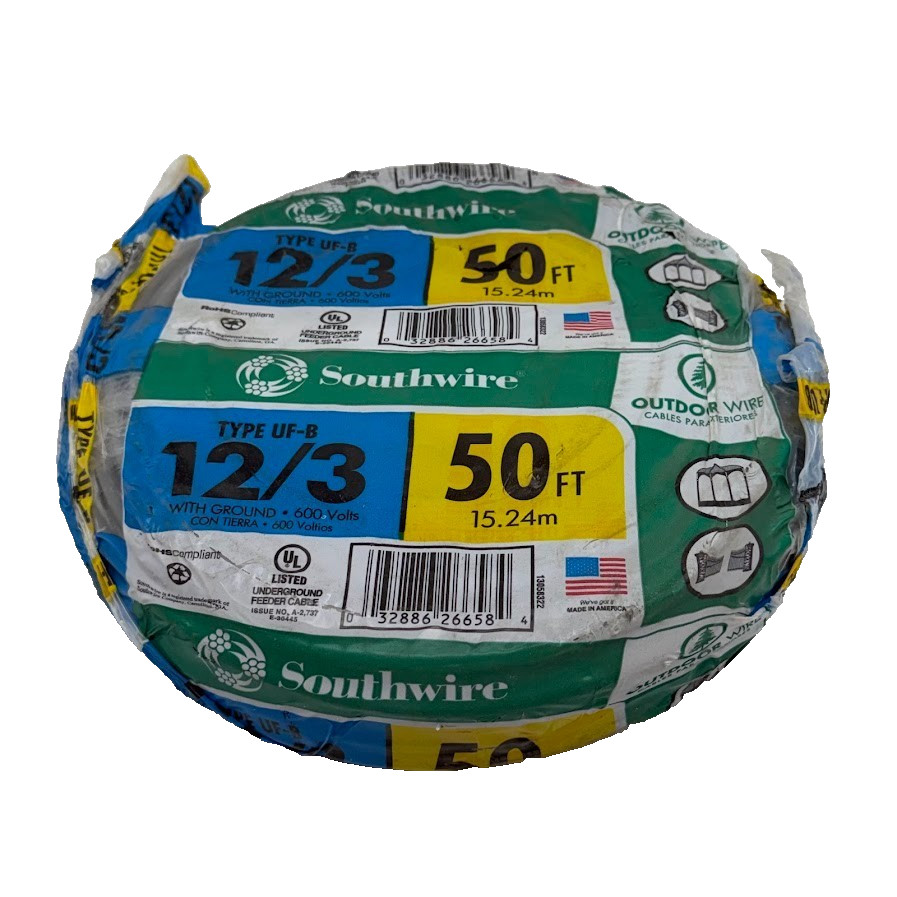 Southwire 50 ft. 12/3 Gray Solid CU UF-B W/G Wire