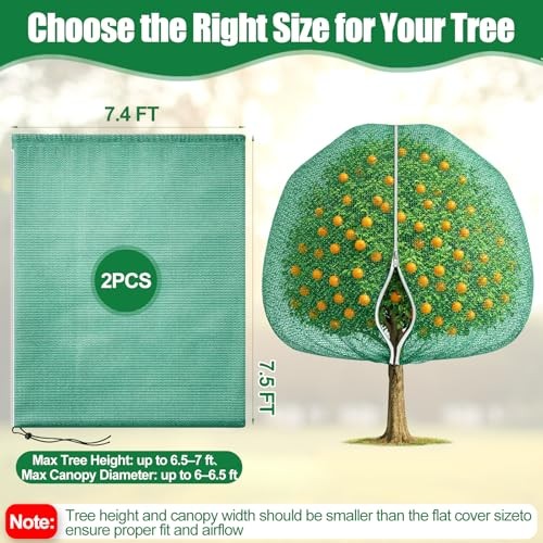 2 Pack Fruit Tree Shade Netting with Zipper & Drawstring, 50% 7.5 × 7.4 ft