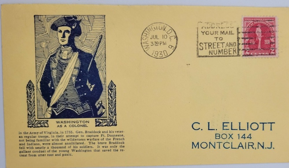 FDC #688    Mellone #6  Washington as Colonel cachet   DC