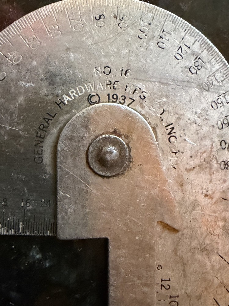 General Hardware No. 16 Multi-Use Rule Gauge Protractor Machinist Tool Vintage